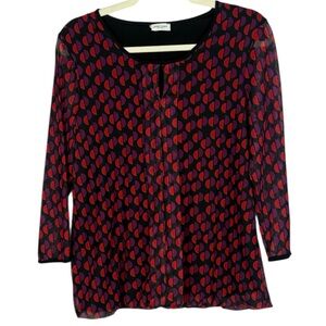 Gerry Weber Black Red Purple Patterned Keyhole Collar 3/4 Sleeve Blouse Size 8